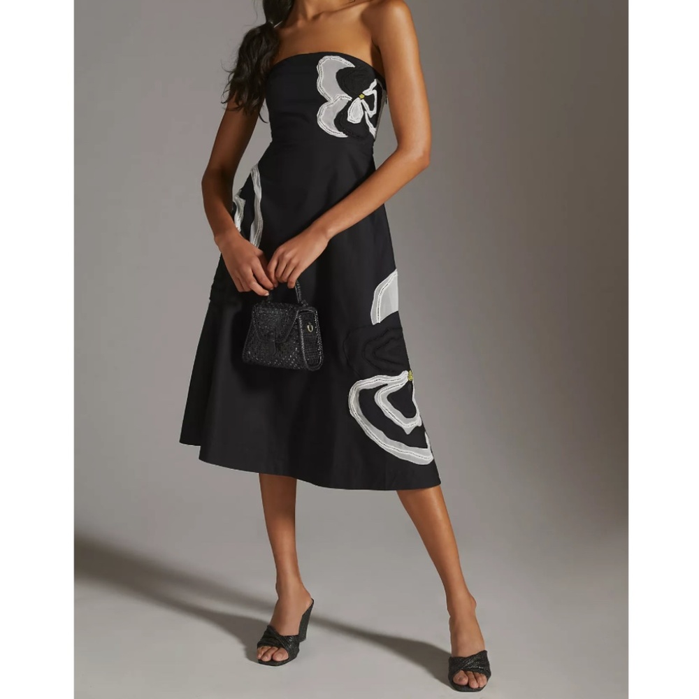 Anthropologie Maeve Floral Strapless Midi Dress | Size 8